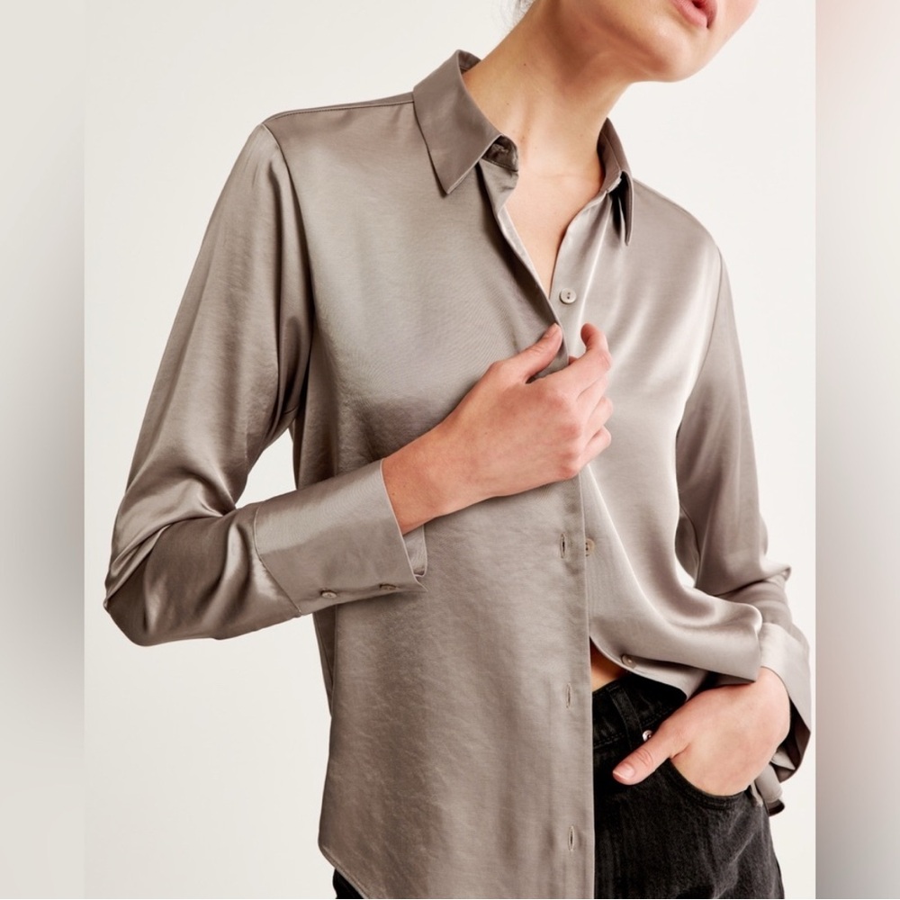 A&F Long Sleeve Satin Button-down Shirt
